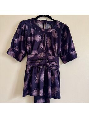 BCBG MaxAzria Purple Peplum Top with Puff Sleeves, Size M